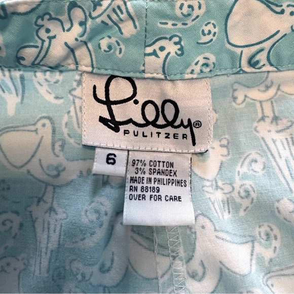Lilly Pulitzer Turquoise with White Pelican Pattern Cropped Size 6 Pants - Picture 6 of 6